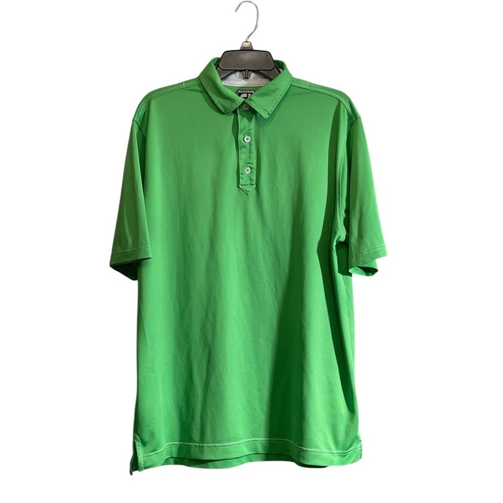 Footjoy Polo Shirt Mens Large Lime Green Athletic Fit Short Sleeve Golf Poly